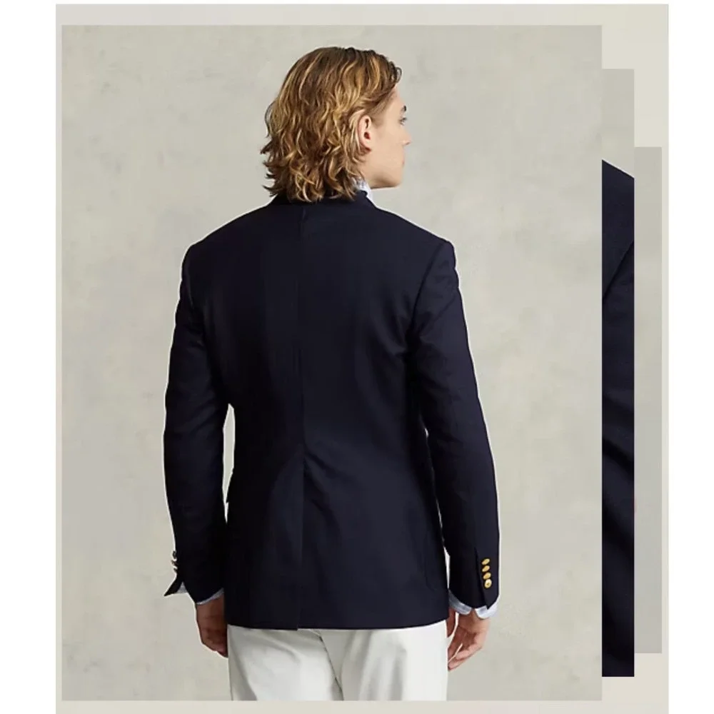 Polo Ralph Lauren Mens Navy Blue Wool Blazer Sport Coat Gold Crest Buttons NEW